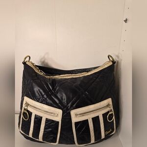 Poppy Coach Stylish Black and Cream Quilted Women's Bag